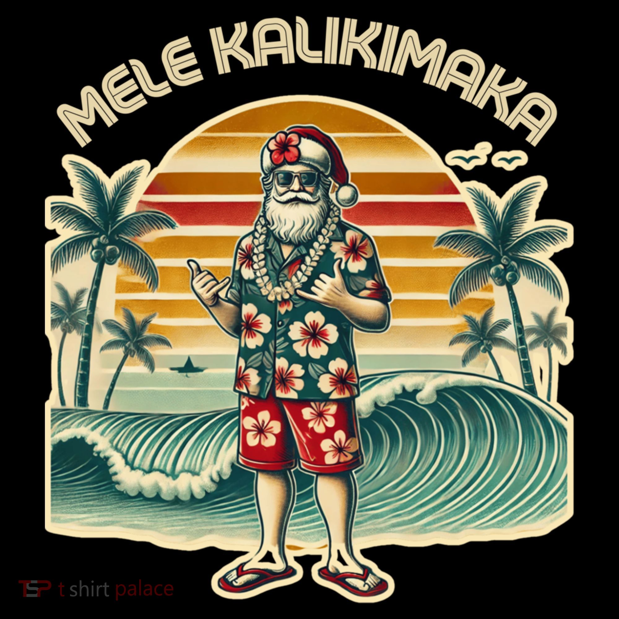Retro Christmas Surf Mele Kalikimaka Santa Shaka Hawaii Gift Coffee Mug