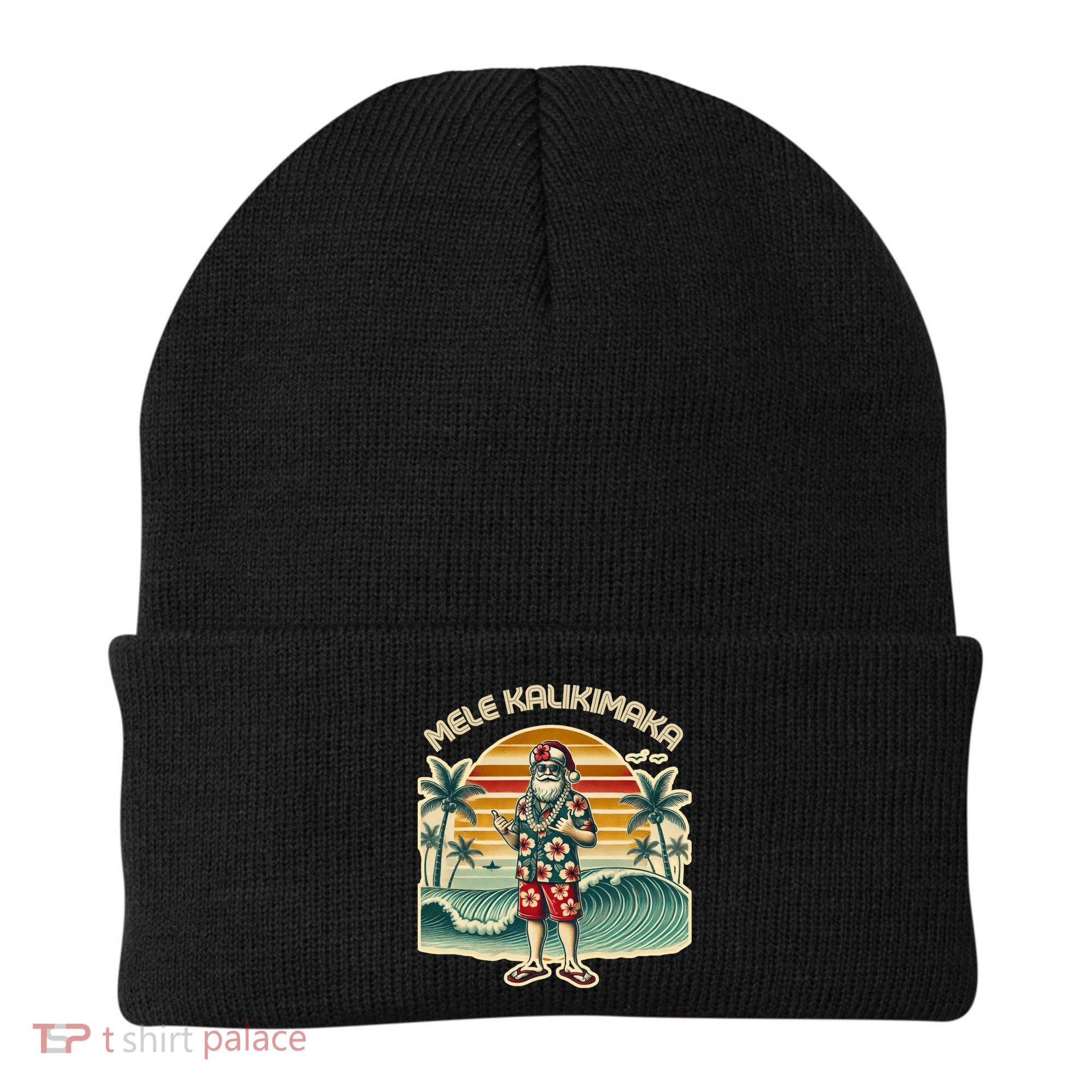 Retro Christmas Surf Mele Kalikimaka Santa Shaka Hawaii Gift Beanie