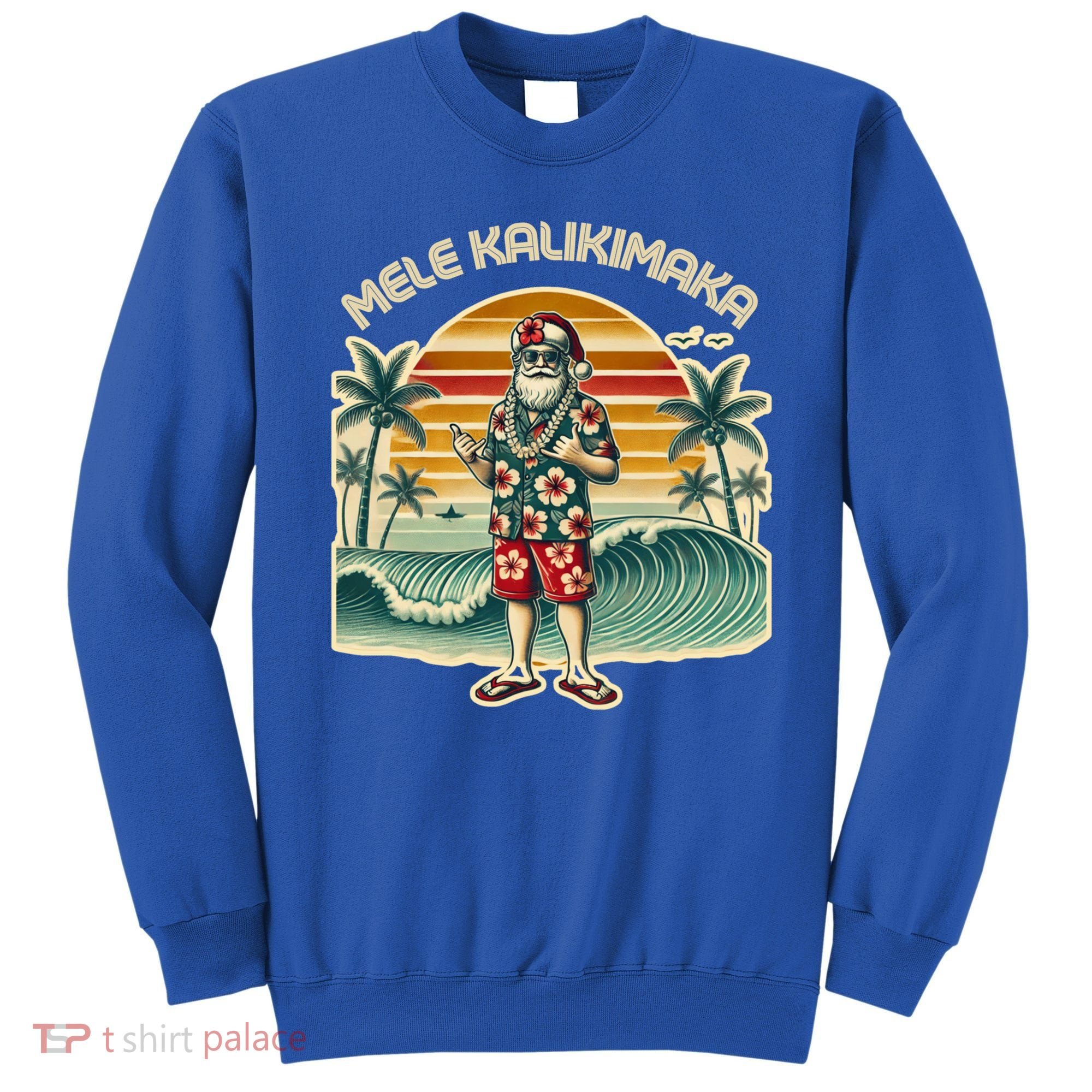 Retro Christmas Surf Mele Kalikimaka Santa Shaka Hawaii Gift Sweatshirt