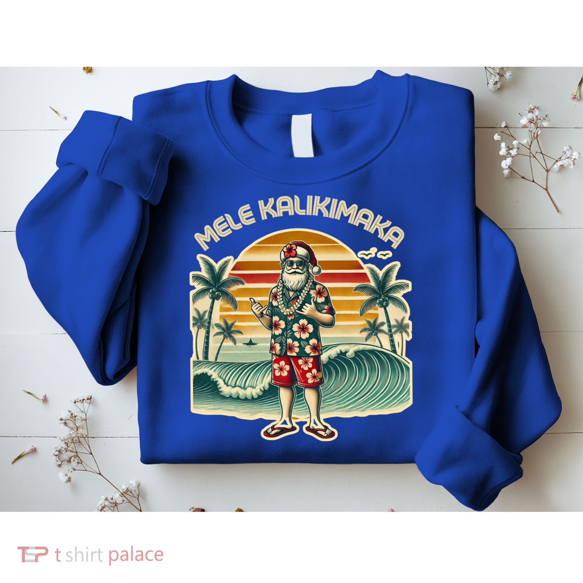 Retro Christmas Surf Mele Kalikimaka Santa Shaka Hawaii Gift Sweatshirt