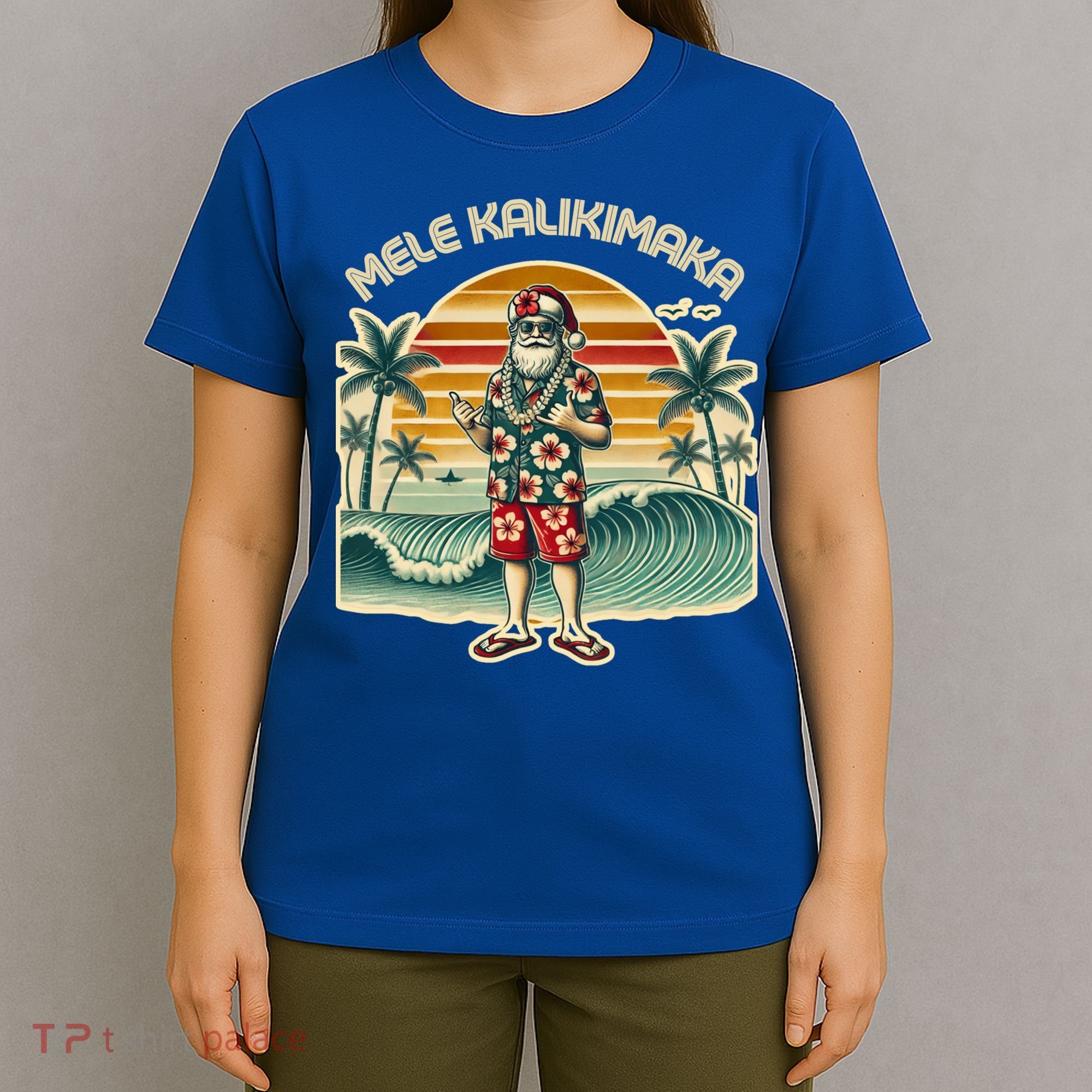 Retro Christmas Surf Mele Kalikimaka Santa Shaka Hawaii Gift T-Shirt