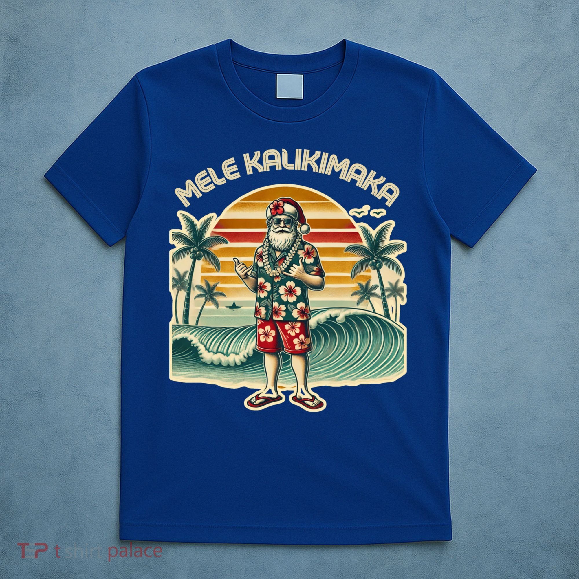 Retro Christmas Surf Mele Kalikimaka Santa Shaka Hawaii Gift T-Shirt