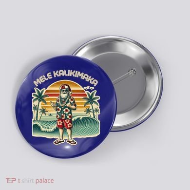 Retro Christmas Surf Mele Kalikimaka Santa Shaka Hawaii Gift Button
