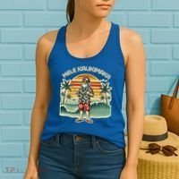 Retro Christmas Surf Mele Kalikimaka Santa Shaka Hawaii Gift Women's Tank Top thumb 2