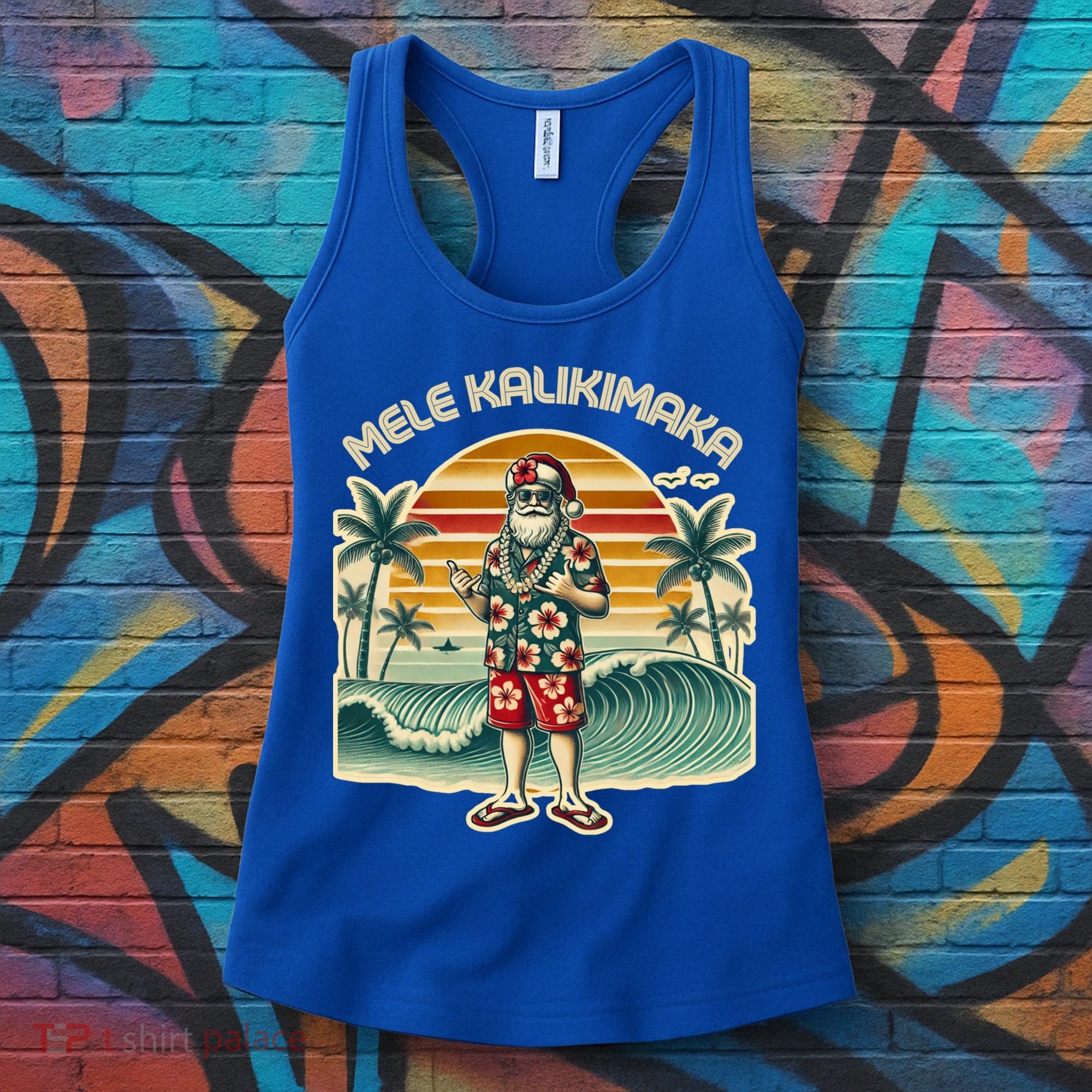 Retro Christmas Surf Mele Kalikimaka Santa Shaka Hawaii Gift Women's Tank Top