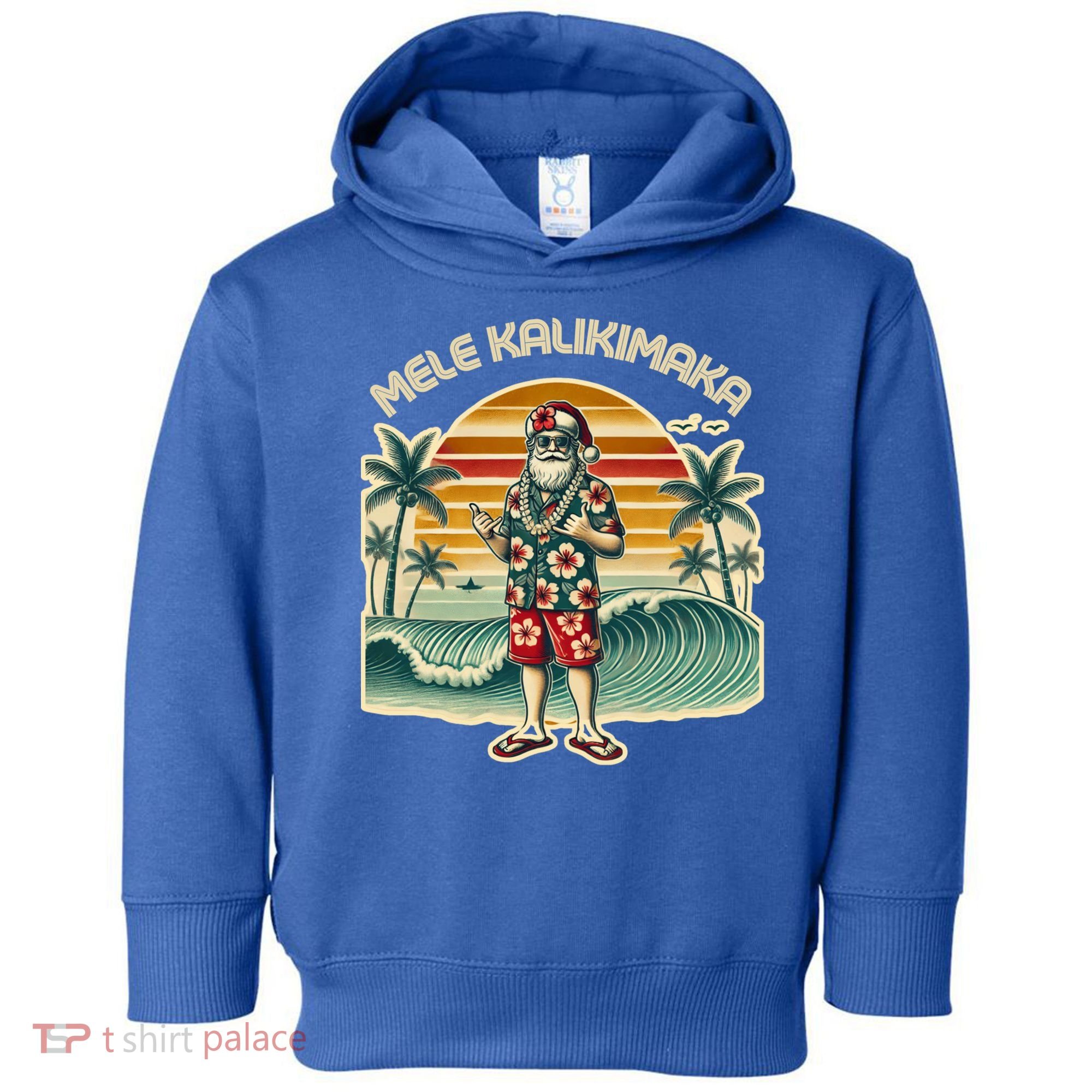 Retro Christmas Surf Mele Kalikimaka Santa Shaka Hawaii Gift Toddler Hoodie