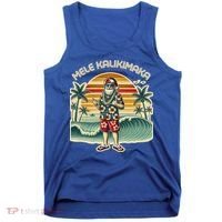 Retro Christmas Surf Mele Kalikimaka Santa Shaka Hawaii Gift Tank Top thumb 0