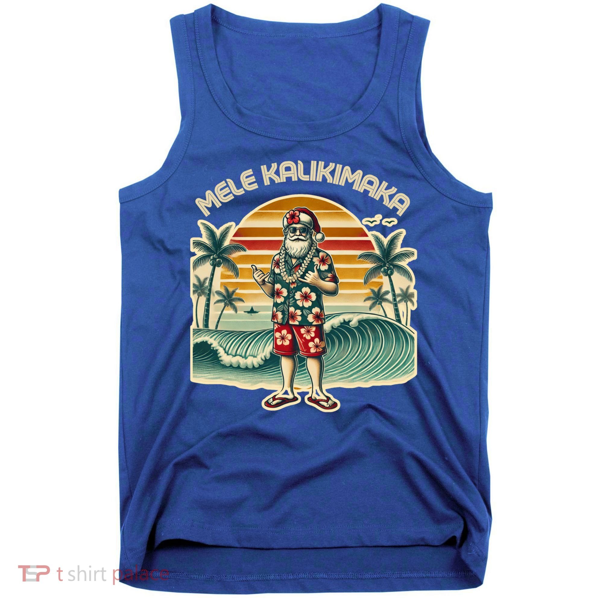 Retro Christmas Surf Mele Kalikimaka Santa Shaka Hawaii Gift Tank Top