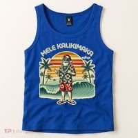 Retro Christmas Surf Mele Kalikimaka Santa Shaka Hawaii Gift Tank Top thumb 2