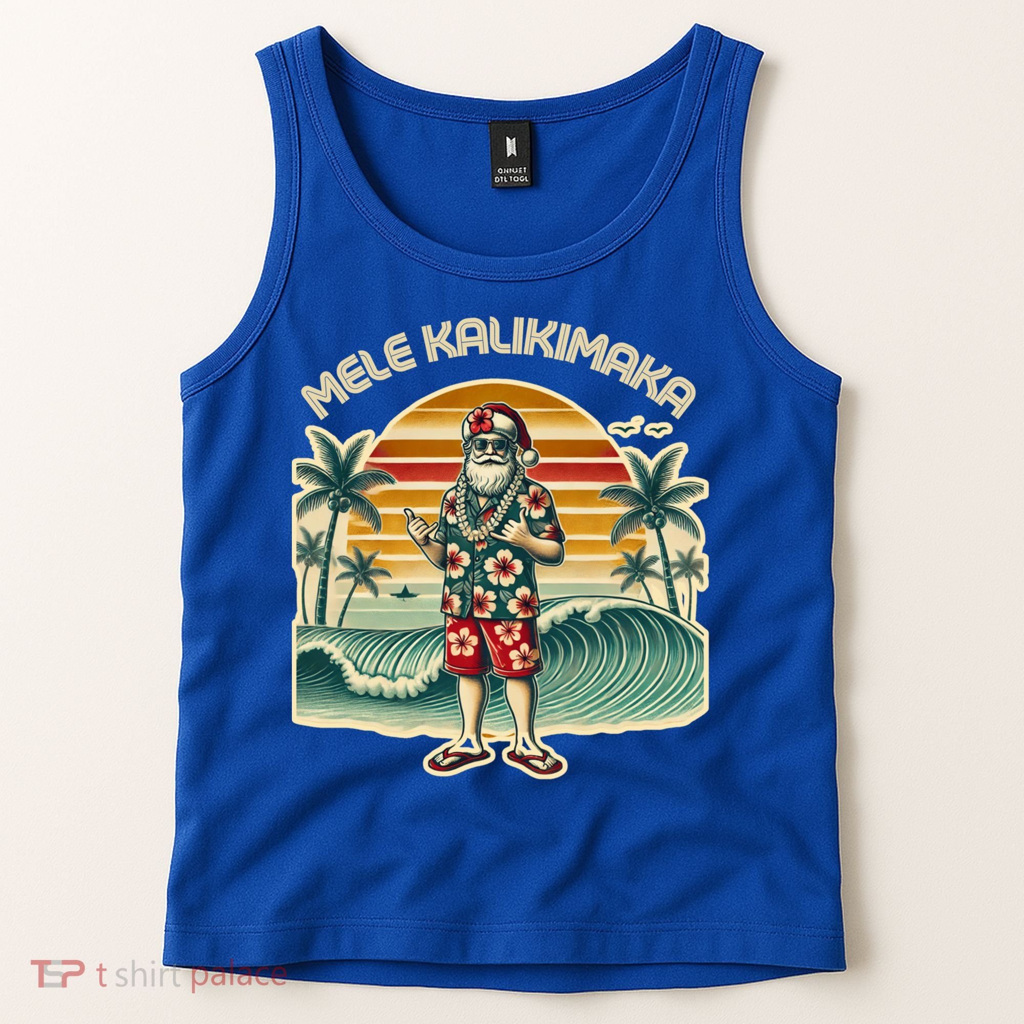 Retro Christmas Surf Mele Kalikimaka Santa Shaka Hawaii Gift Tank Top