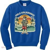 Retro Christmas Surf Mele Kalikimaka Santa Shaka Hawaii Gift Kids Sweatshirt thumb 0