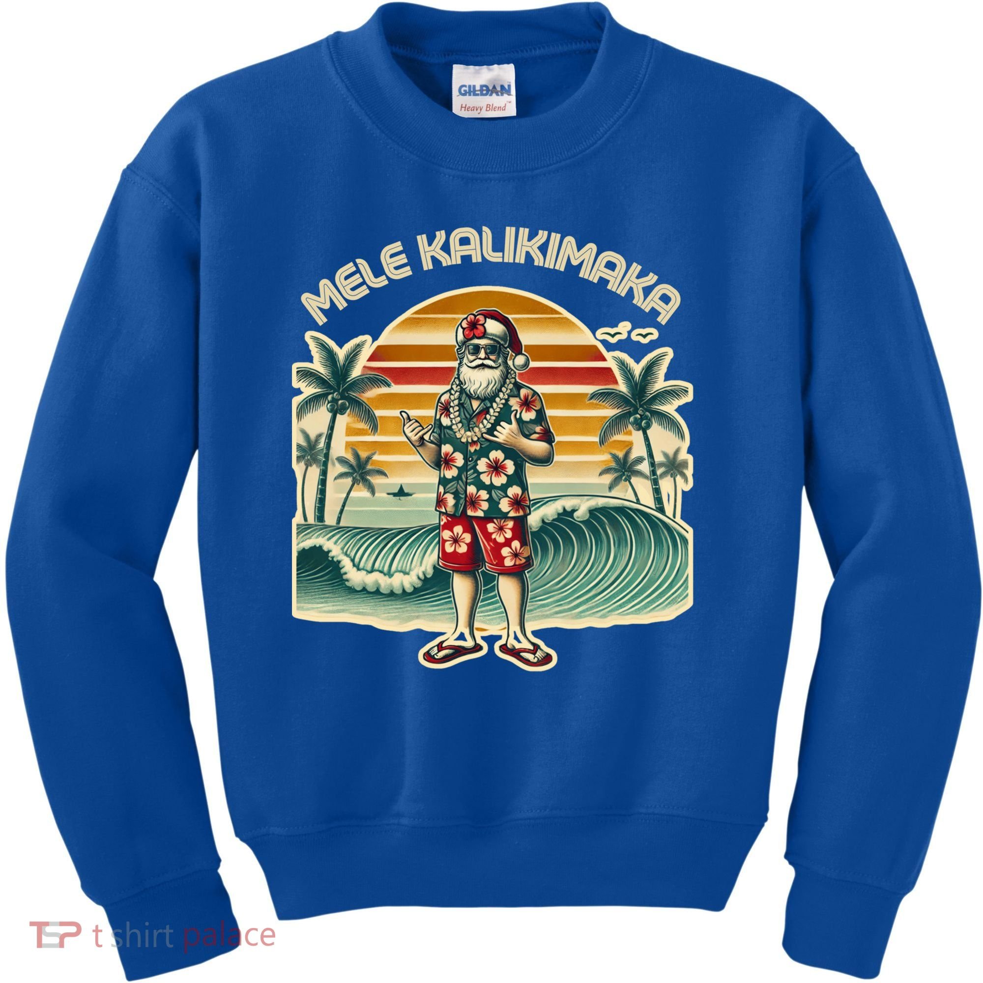 Retro Christmas Surf Mele Kalikimaka Santa Shaka Hawaii Gift Kids Sweatshirt