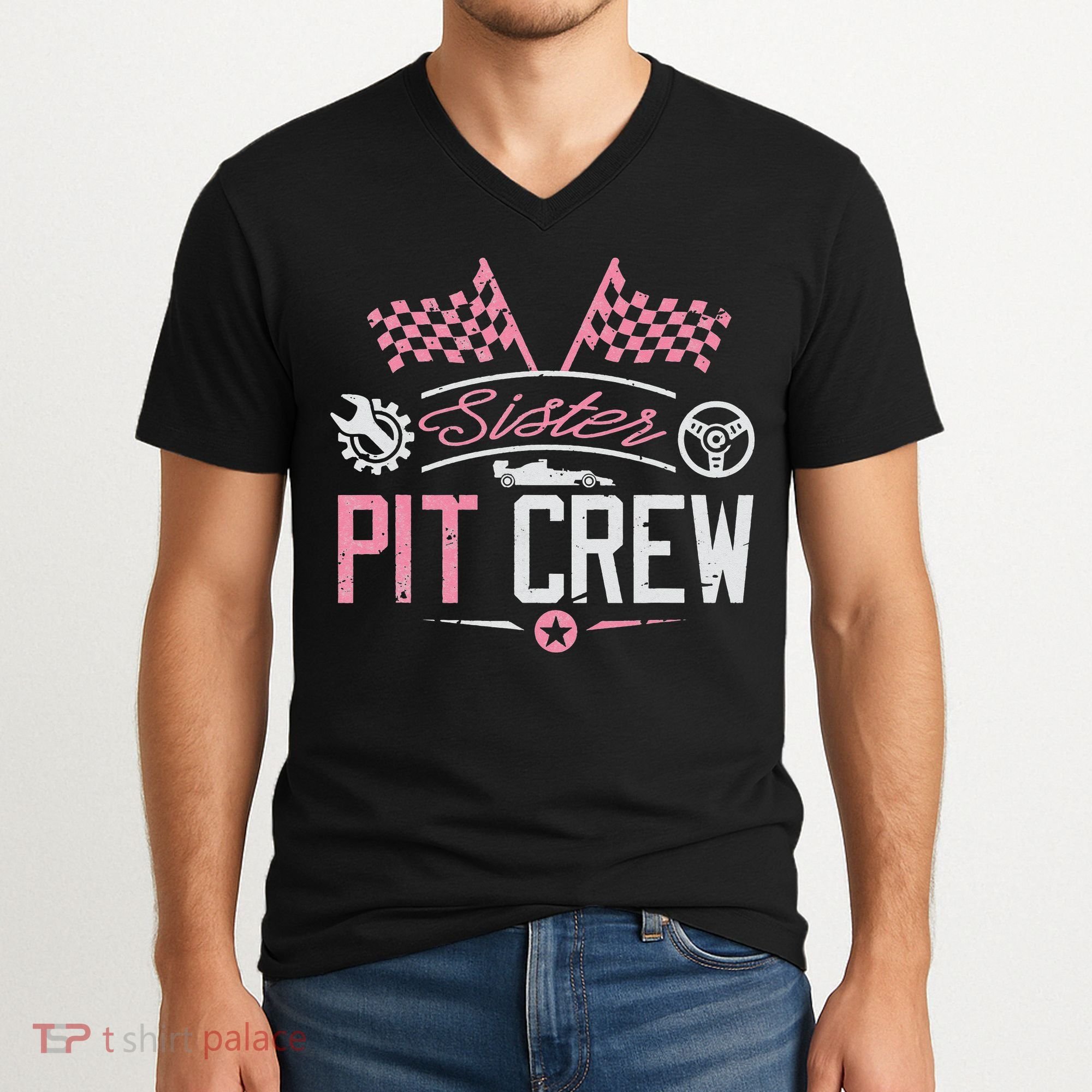Racing Car Sister Racer Sister Pit Crew  V-Neck T-Shirt