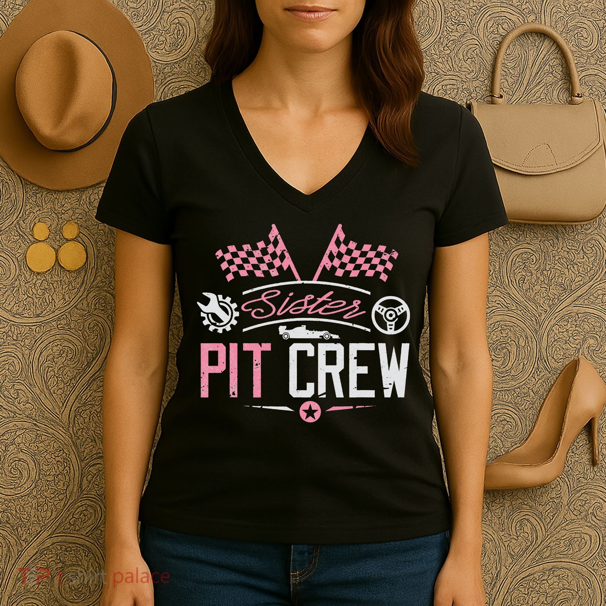 Racing Car Sister Racer Sister Pit Crew  Women's V-Neck T-Shirt