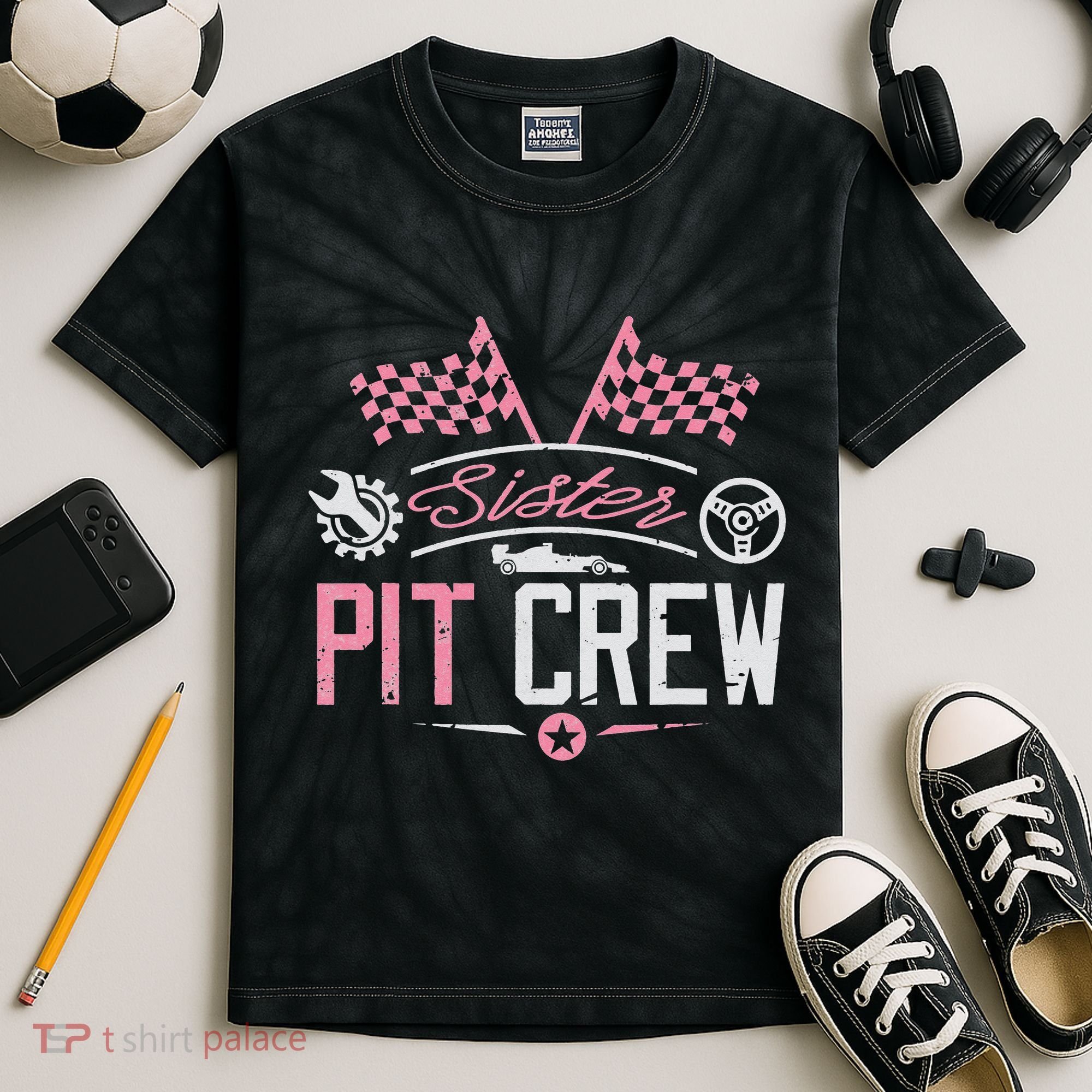 Racing Car Sister Racer Sister Pit Crew  Kids Tie-Dye T-Shirt