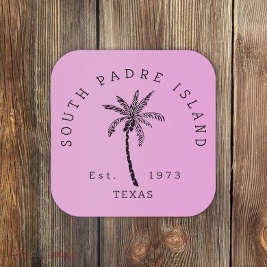 Retro Cool South Padre Island Original Texas Beach Palm Tree Coaster