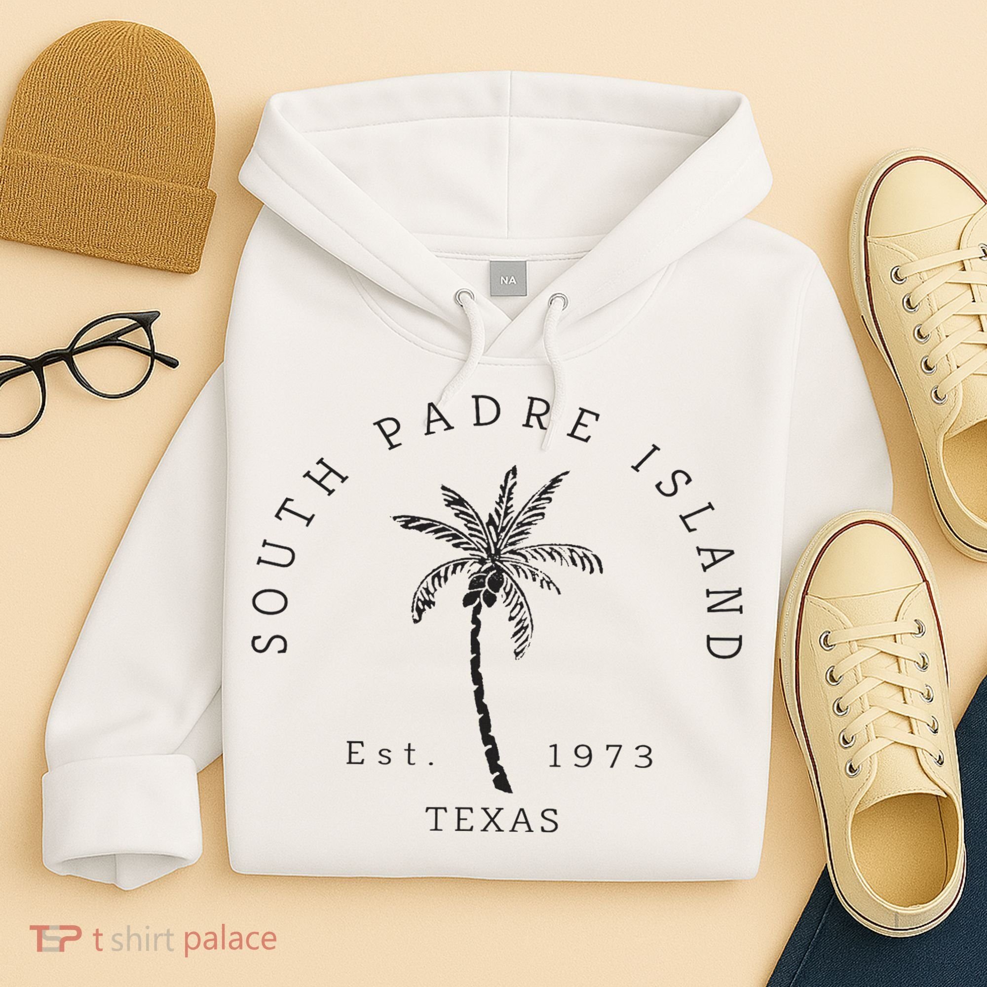 Retro Cool South Padre Island Original Texas Beach Palm Tree Hoodie