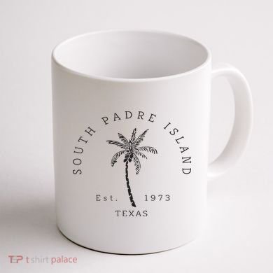 Retro Cool South Padre Island Original Texas Beach Palm Tree Coffee Mug back