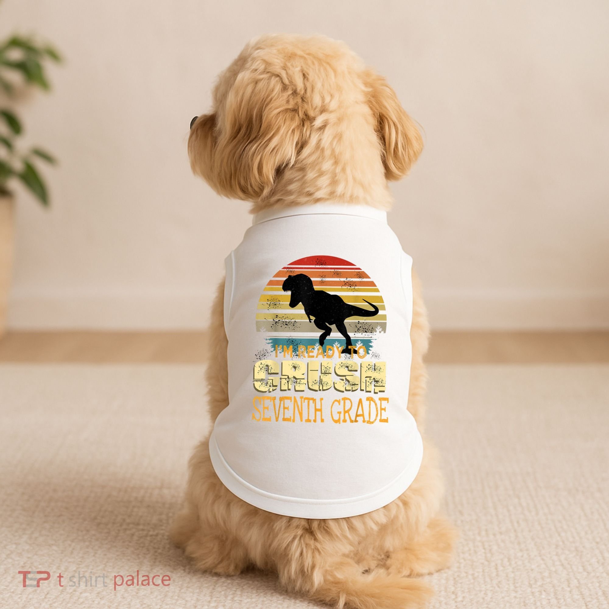 Ready Crush Seventh 7th Grade Dinosaur Back To School Boy Doggie Tank