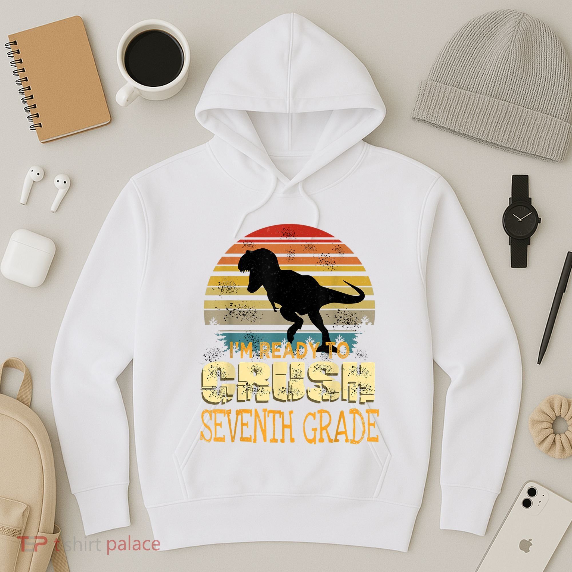 Ready Crush Seventh 7th Grade Dinosaur Back To School Boy Hoodie