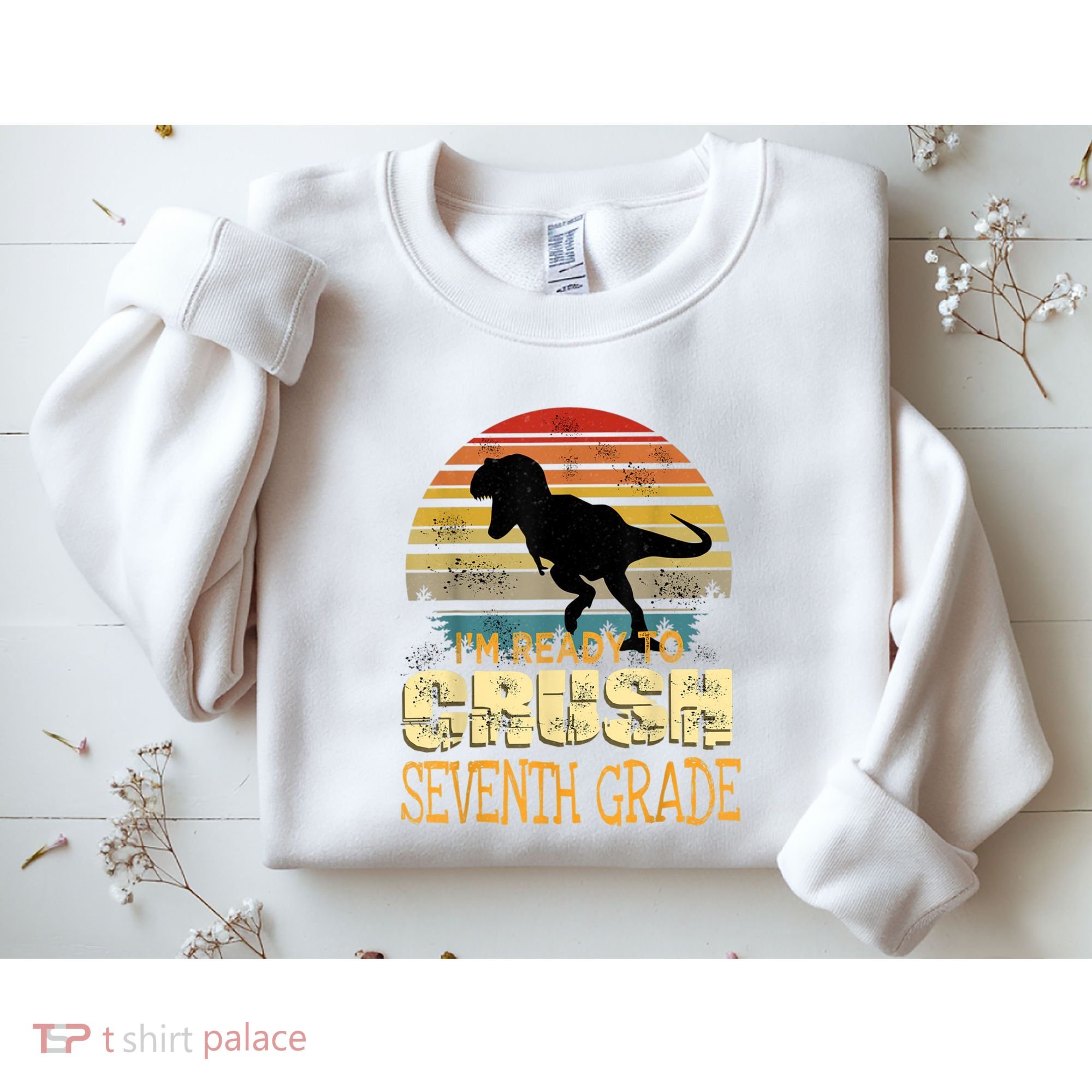 Ready Crush Seventh 7th Grade Dinosaur Back To School Boy Sweatshirt