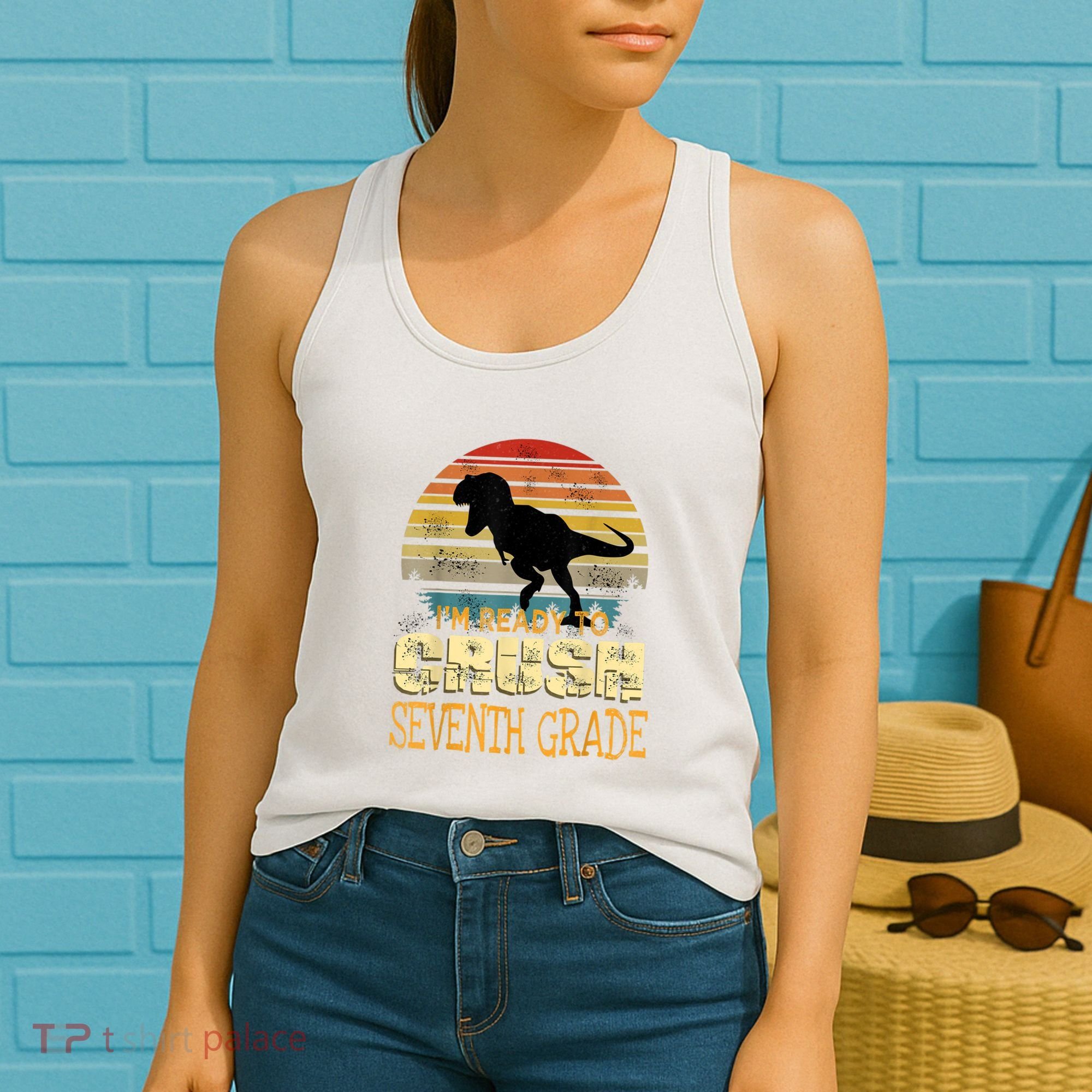 Ready Crush Seventh 7th Grade Dinosaur Back To School Boy Women's Tank Top