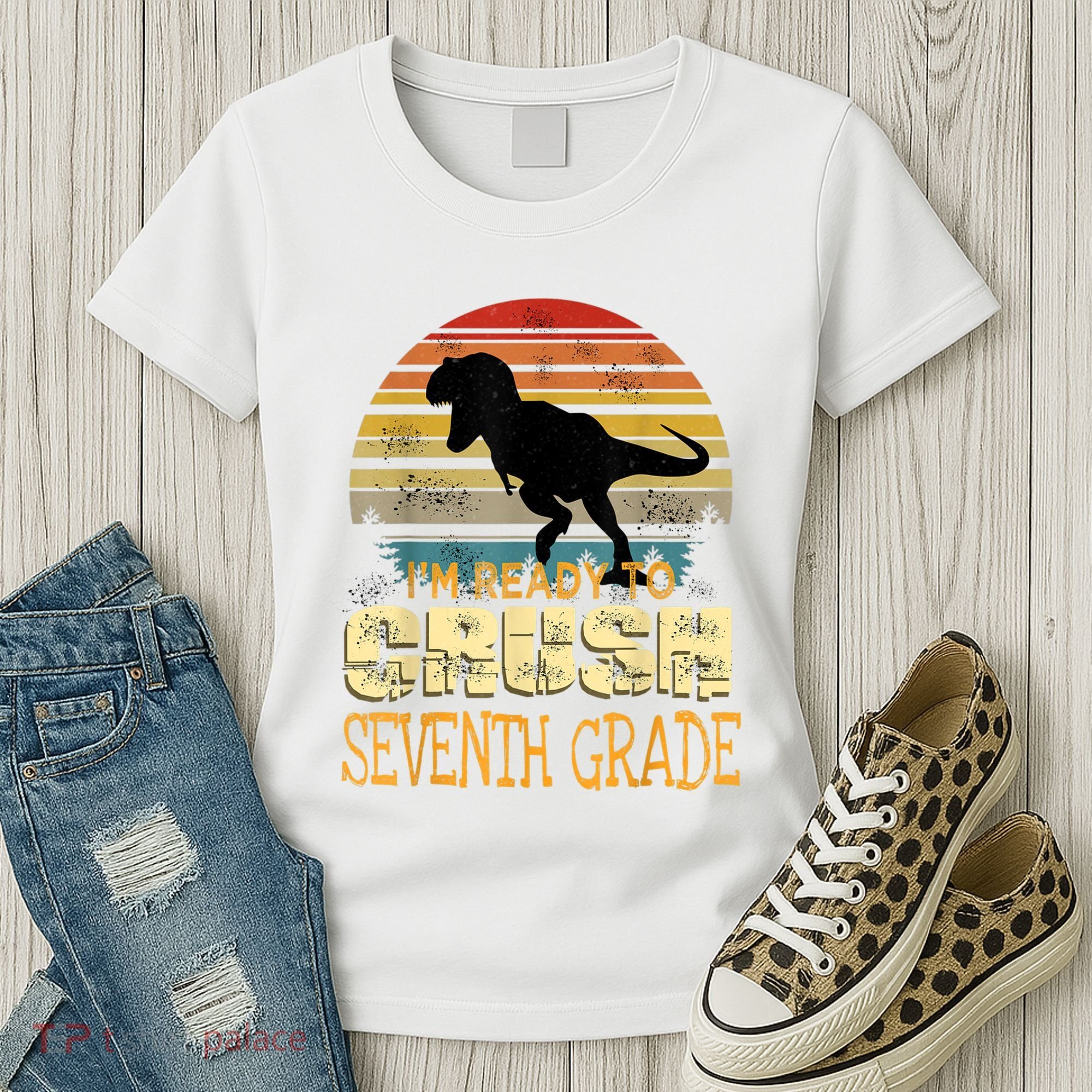 Ready Crush Seventh 7th Grade Dinosaur Back To School Boy Women's T-Shirt