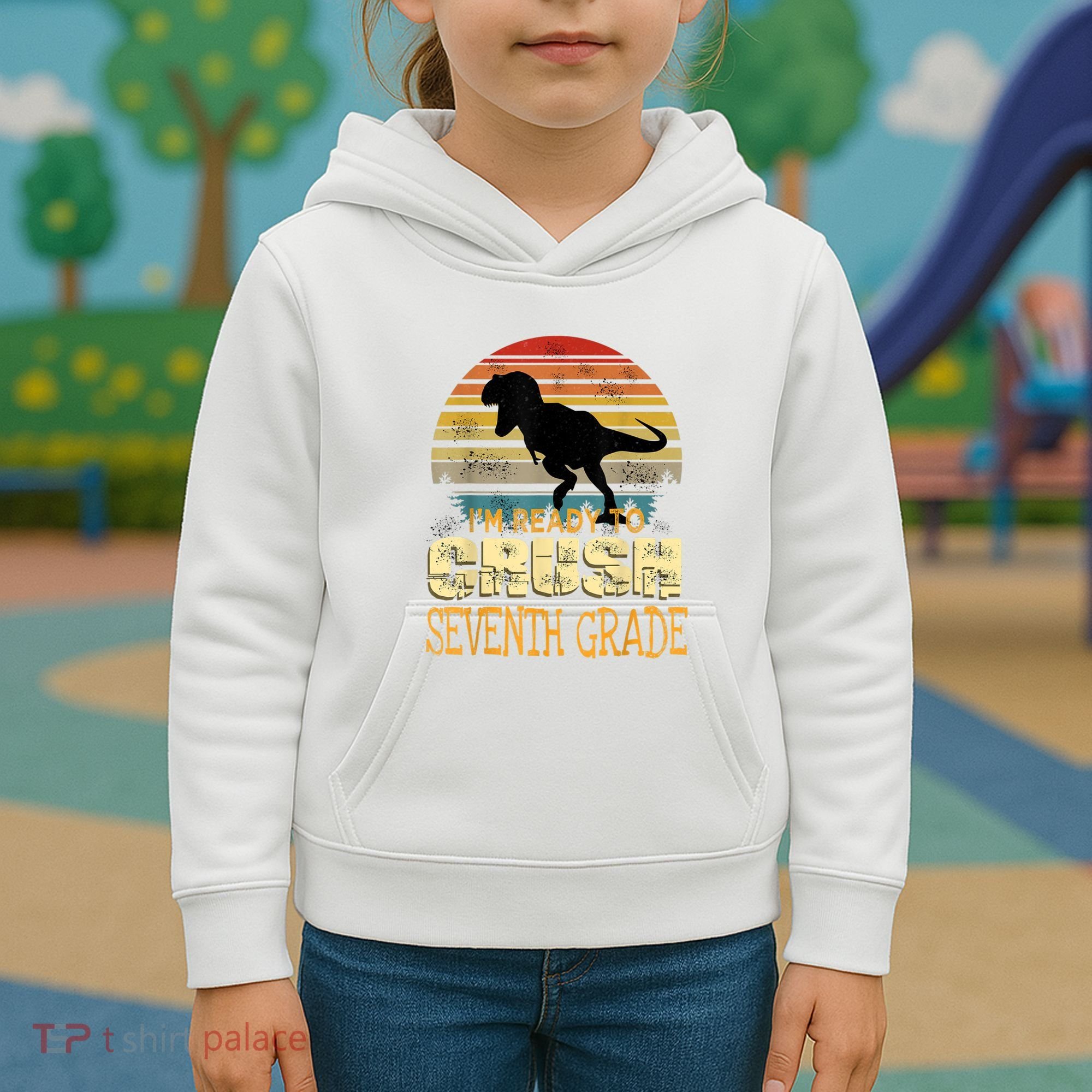 Ready Crush Seventh 7th Grade Dinosaur Back To School Boy Kids Hoodie