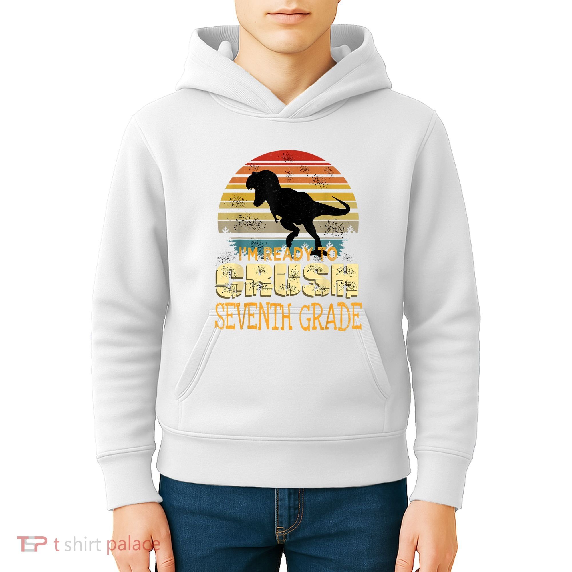 Ready Crush Seventh 7th Grade Dinosaur Back To School Boy Kids Hoodie