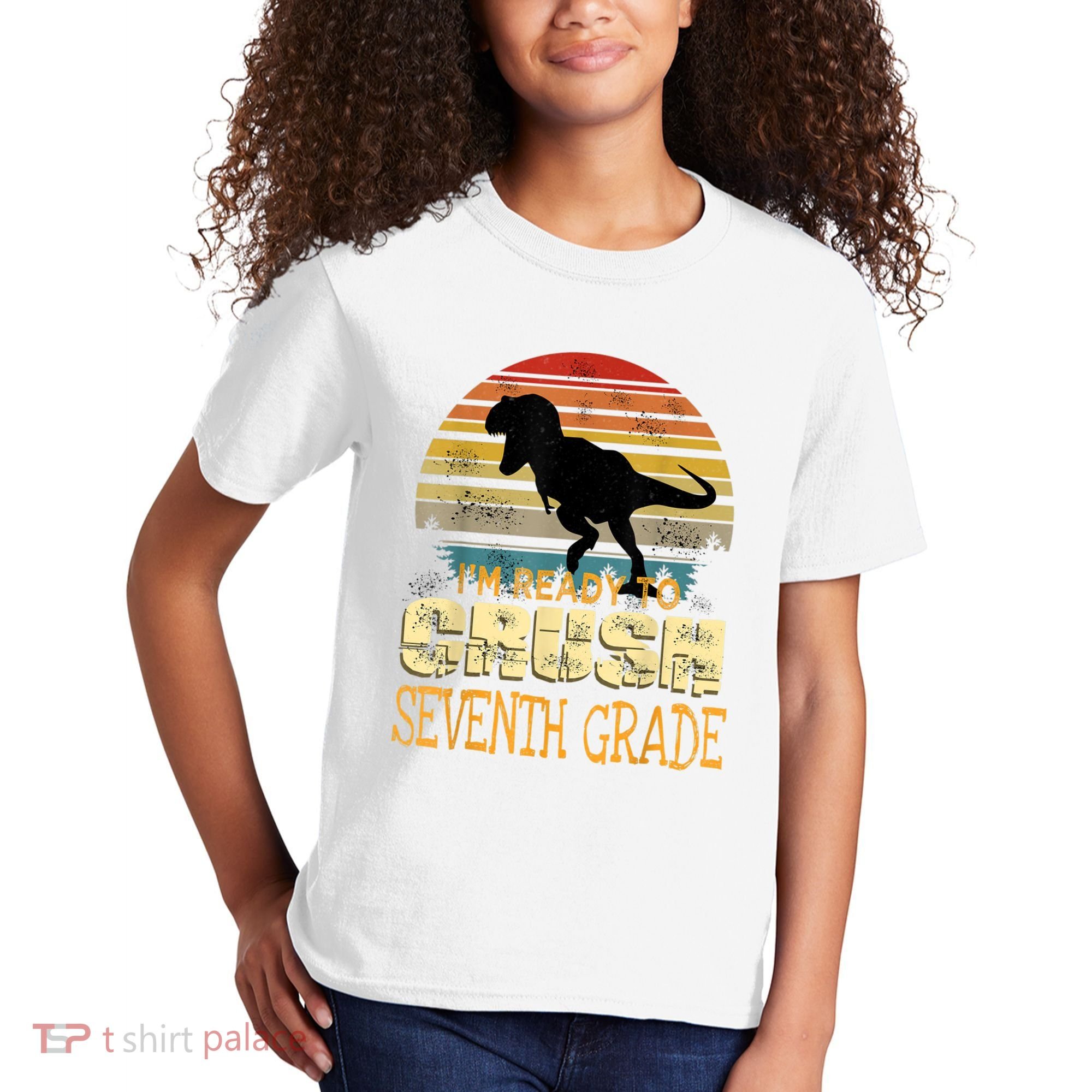 Ready Crush Seventh 7th Grade Dinosaur Back To School Boy Kids T-Shirt