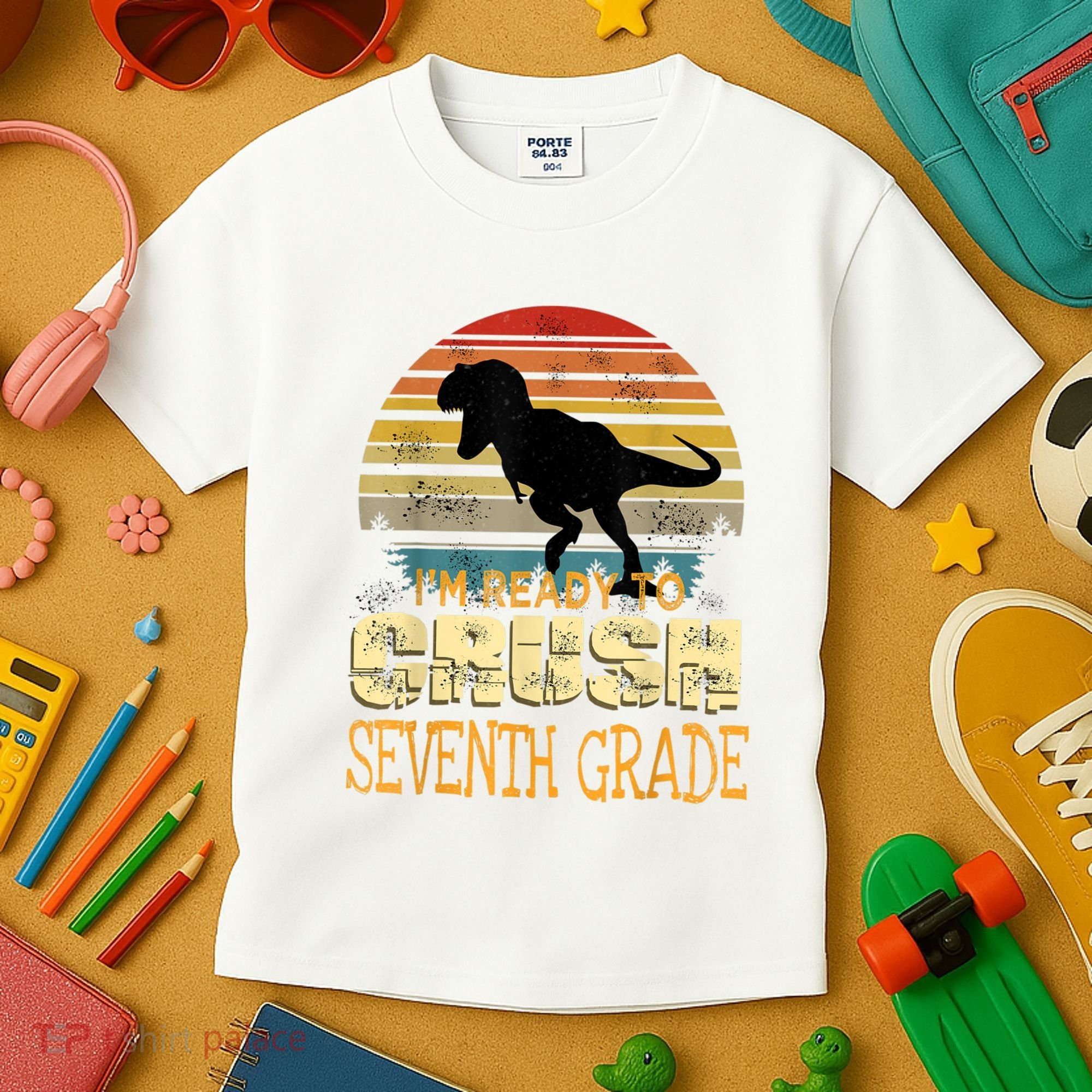 Ready Crush Seventh 7th Grade Dinosaur Back To School Boy Kids T-Shirt