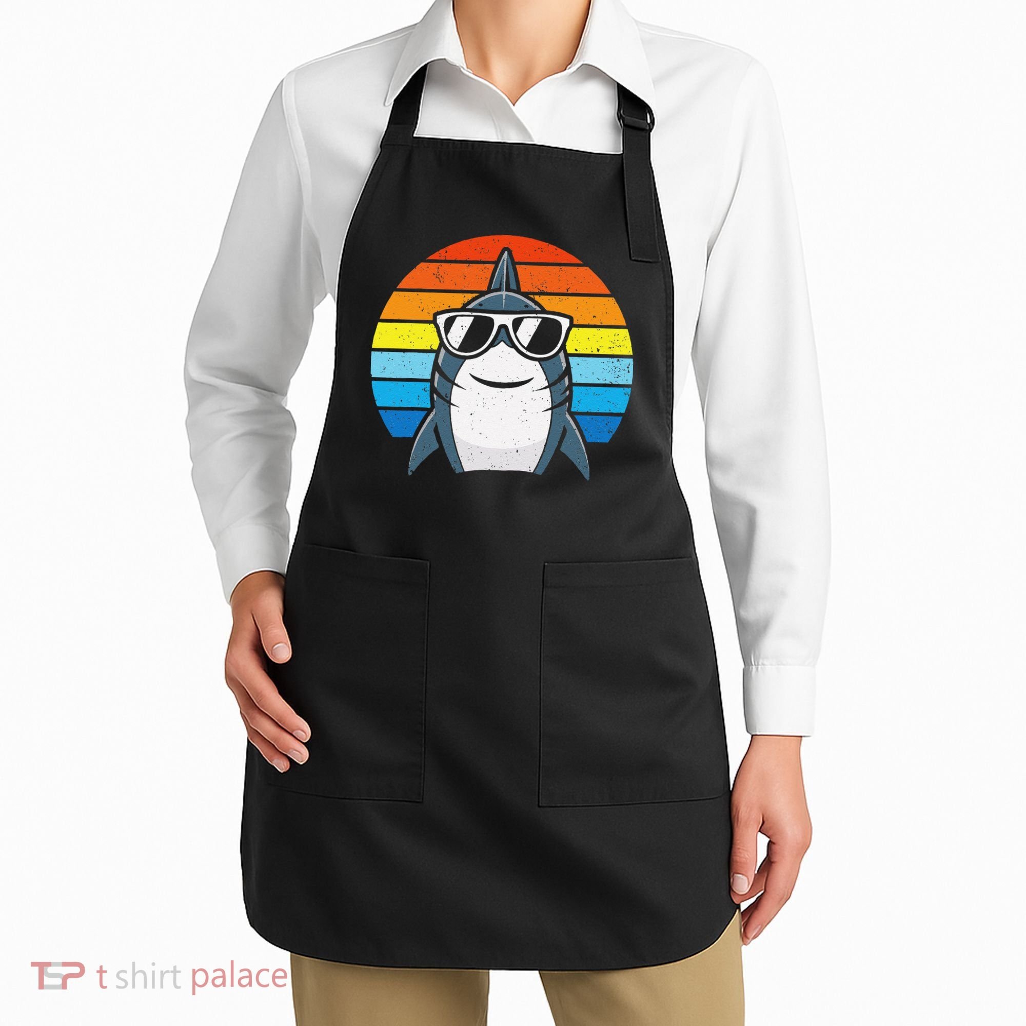 Retro Cool Shark With Sunglasses Funny Shark Apron