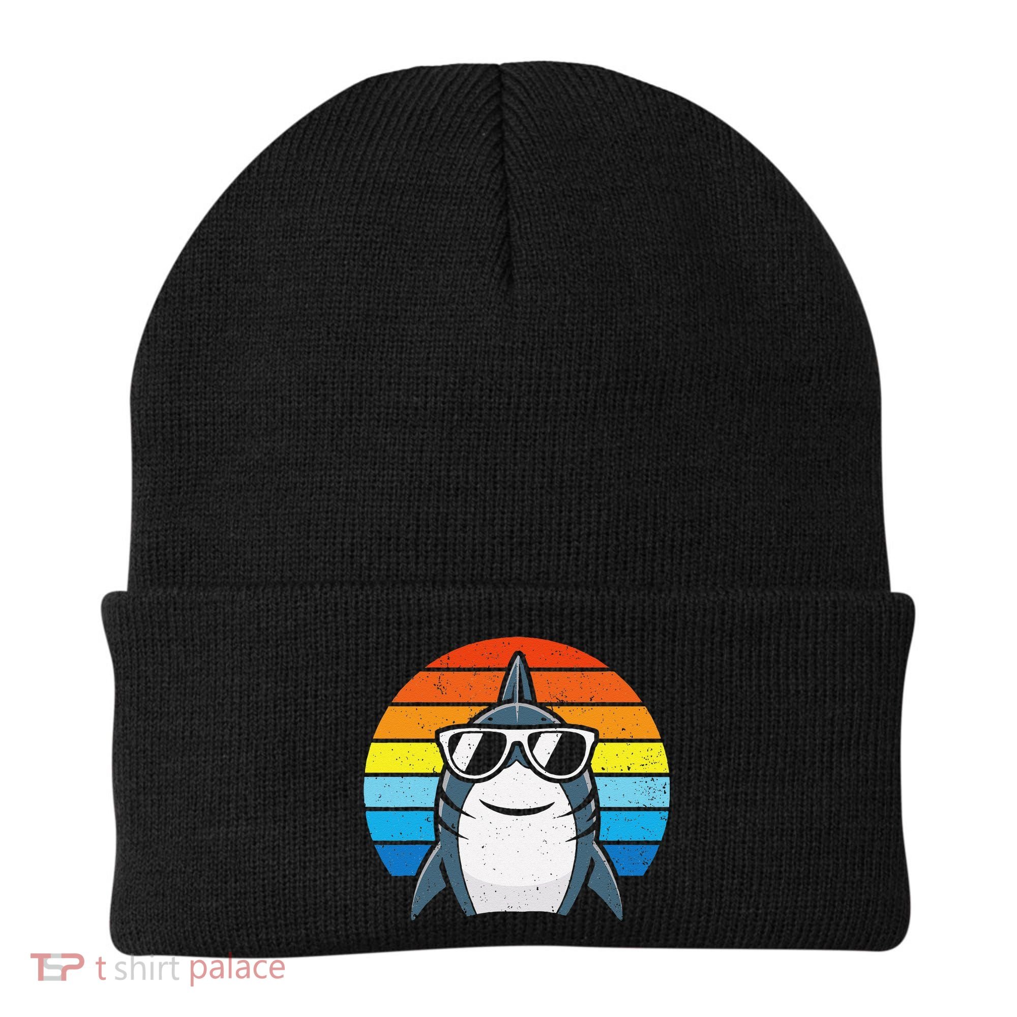 Retro Cool Shark With Sunglasses Funny Shark Beanie