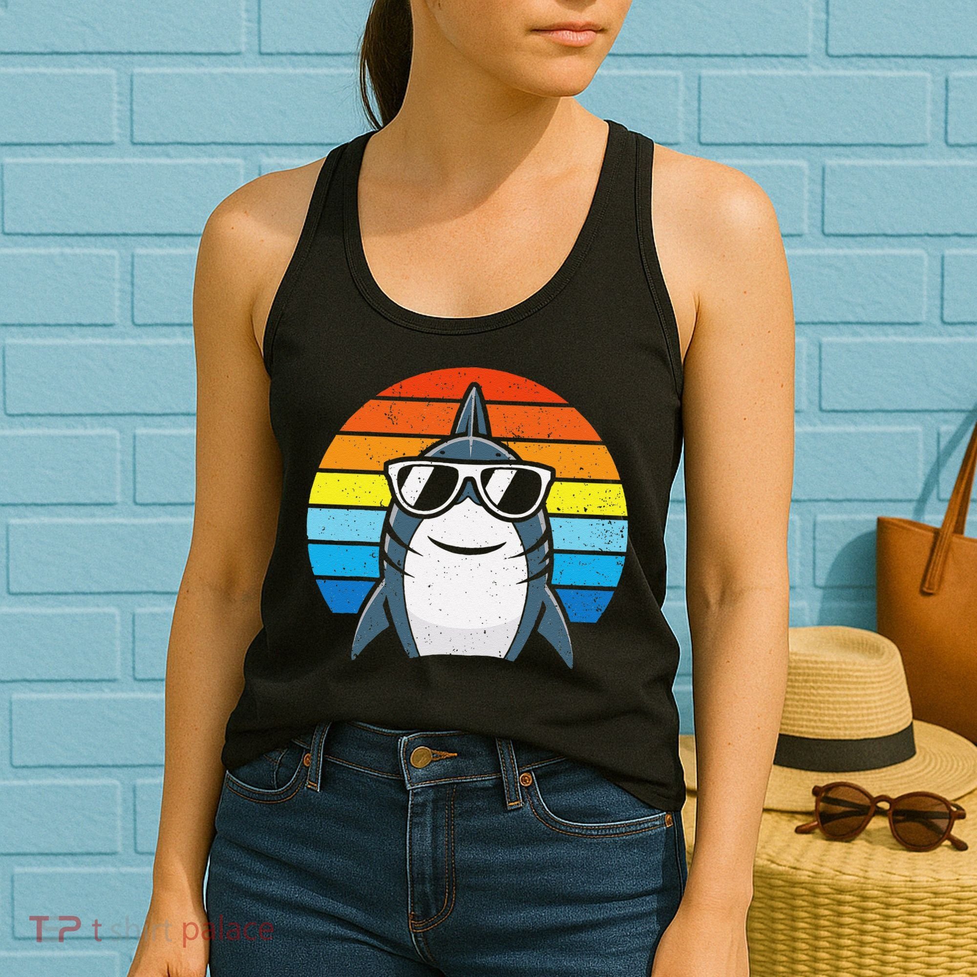 Retro Cool Shark With Sunglasses Funny Shark Women's Tank Top