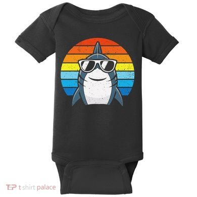 Retro Cool Shark With Sunglasses Funny Shark Baby Bodysuit
