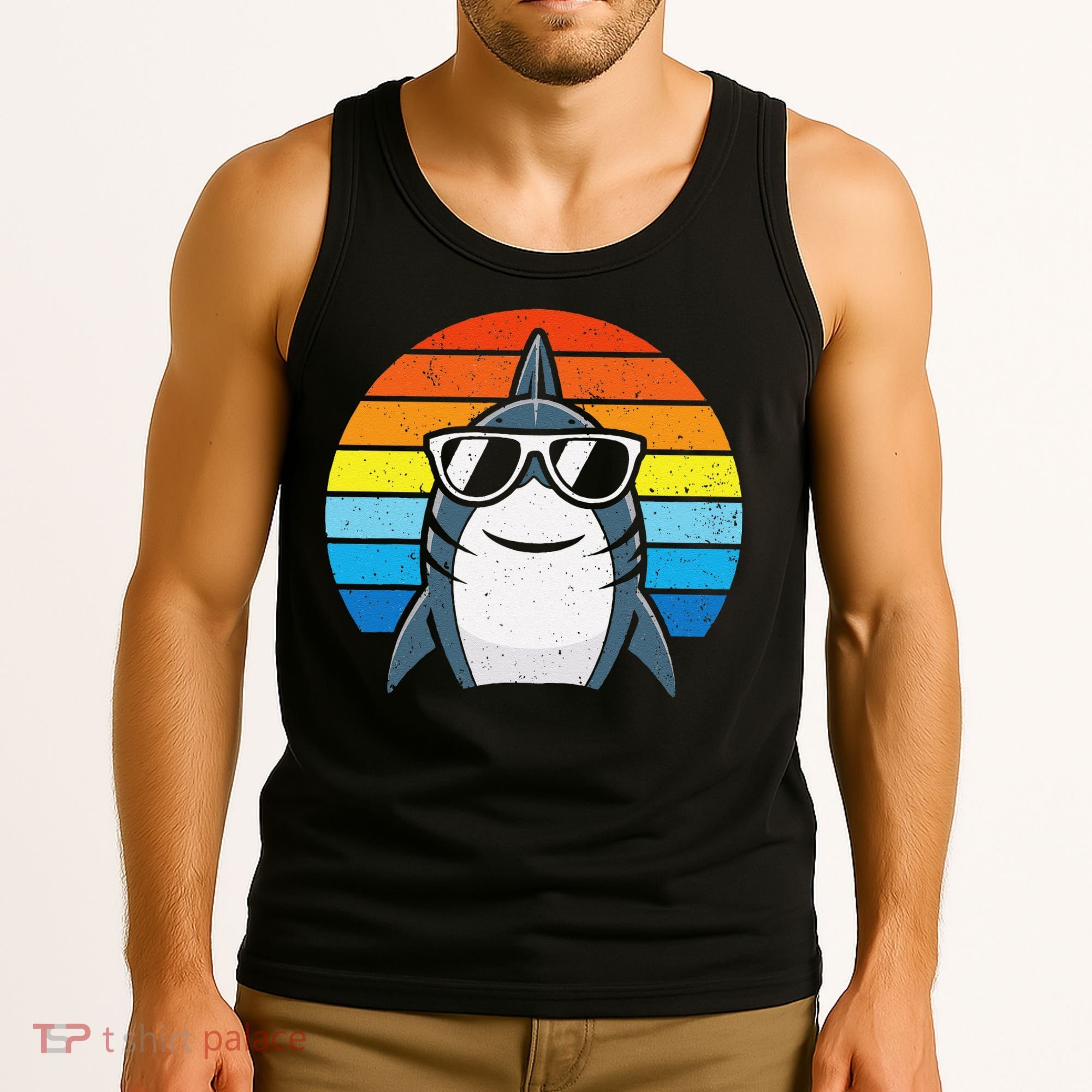 Retro Cool Shark With Sunglasses Funny Shark Tank Top