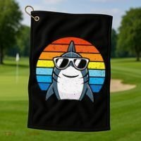 Retro Cool Shark With Sunglasses Funny Shark Golf Towel thumb 1