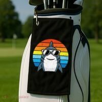 Retro Cool Shark With Sunglasses Funny Shark Golf Towel thumb 2