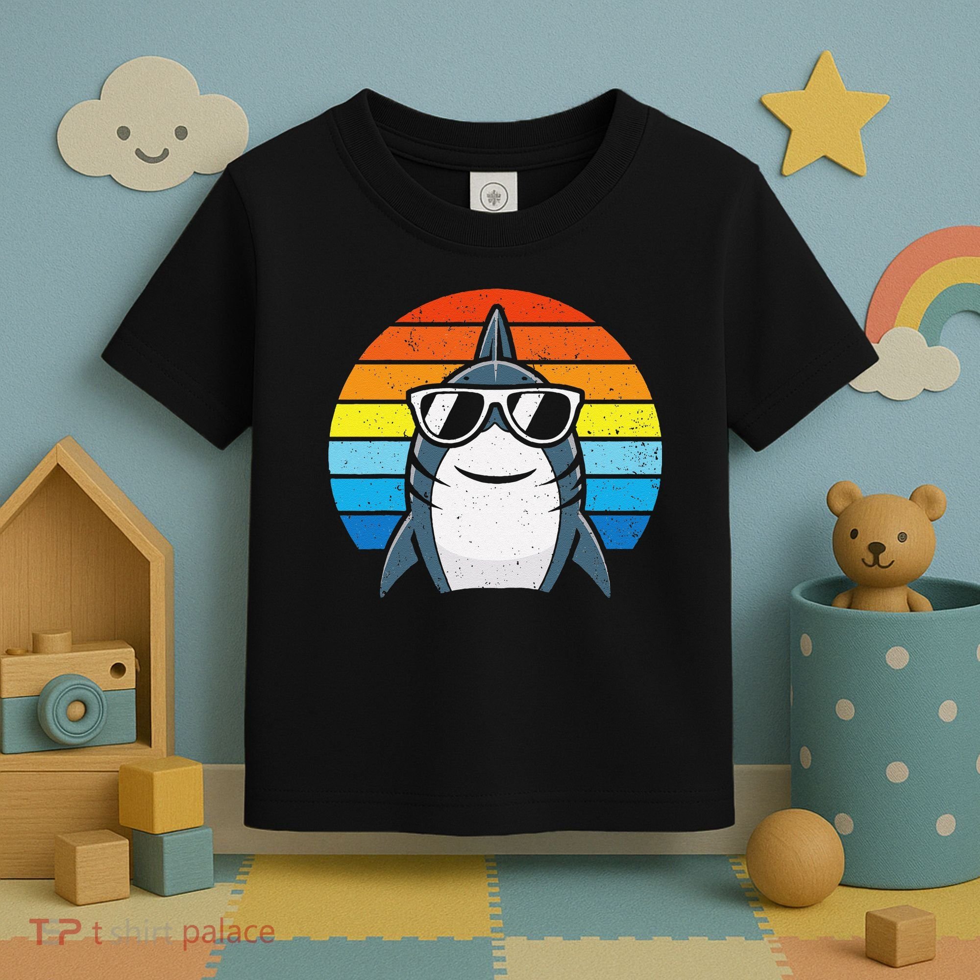 Retro Cool Shark With Sunglasses Funny Shark Toddler T-Shirt
