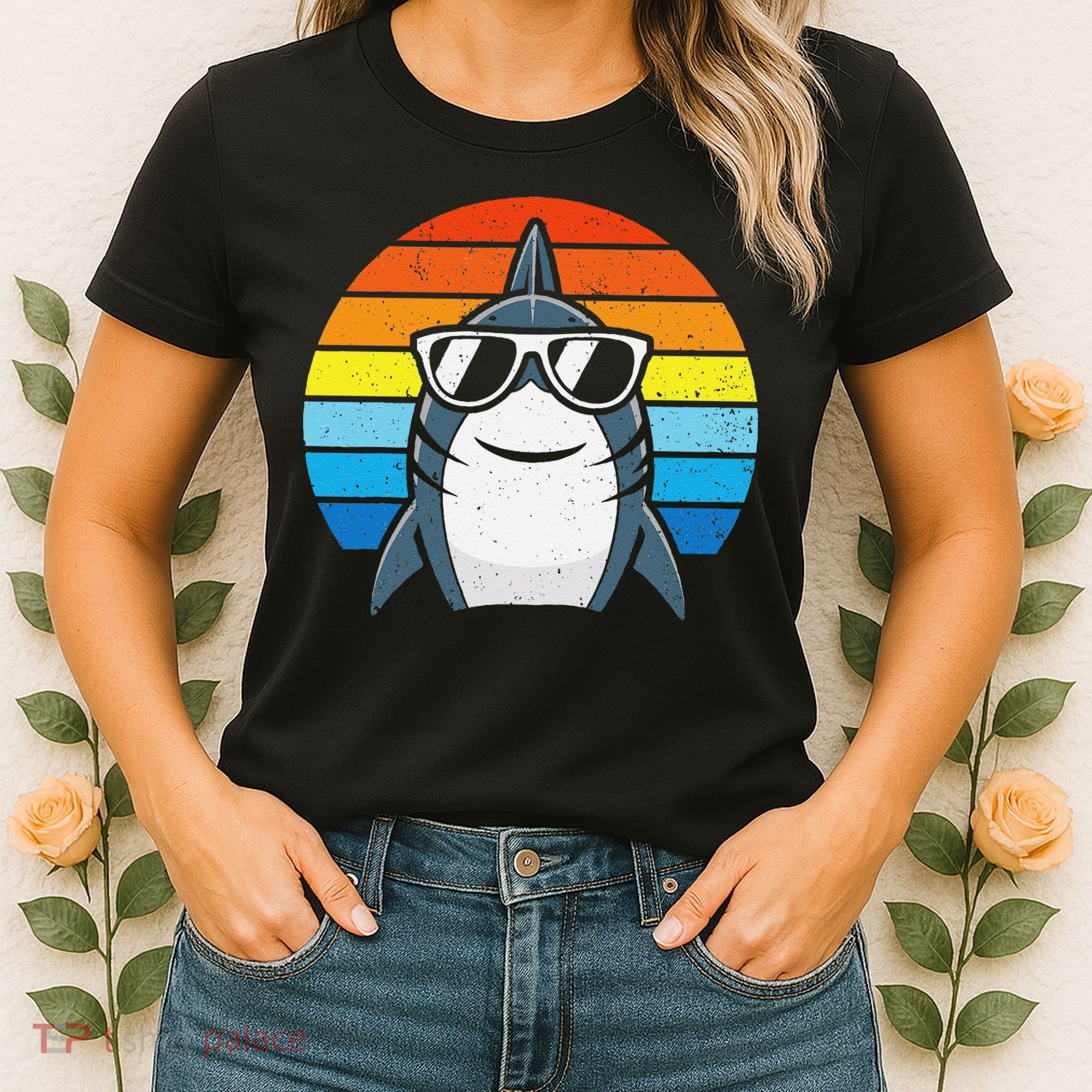 Retro Cool Shark With Sunglasses Funny Shark Women's T-Shirt