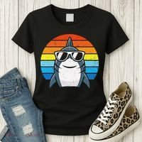 Retro Cool Shark With Sunglasses Funny Shark Women's T-Shirt thumb 3