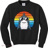 Retro Cool Shark With Sunglasses Funny Shark Kids Sweatshirt thumb 0