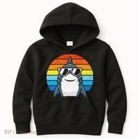 Retro Cool Shark With Sunglasses Funny Shark Kids Hoodie thumb 0