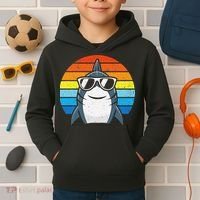 Retro Cool Shark With Sunglasses Funny Shark Kids Hoodie thumb 2
