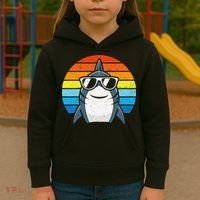 Retro Cool Shark With Sunglasses Funny Shark Kids Hoodie thumb 3