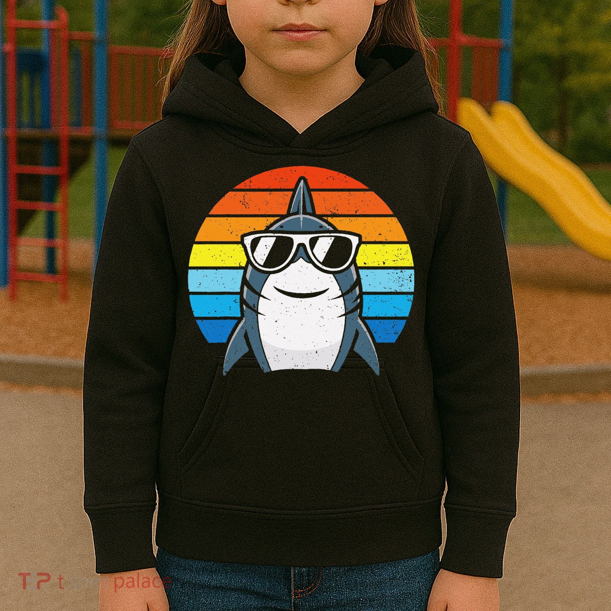 Retro Cool Shark With Sunglasses Funny Shark Kids Hoodie