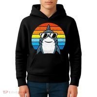 Retro Cool Shark With Sunglasses Funny Shark Kids Hoodie thumb 4