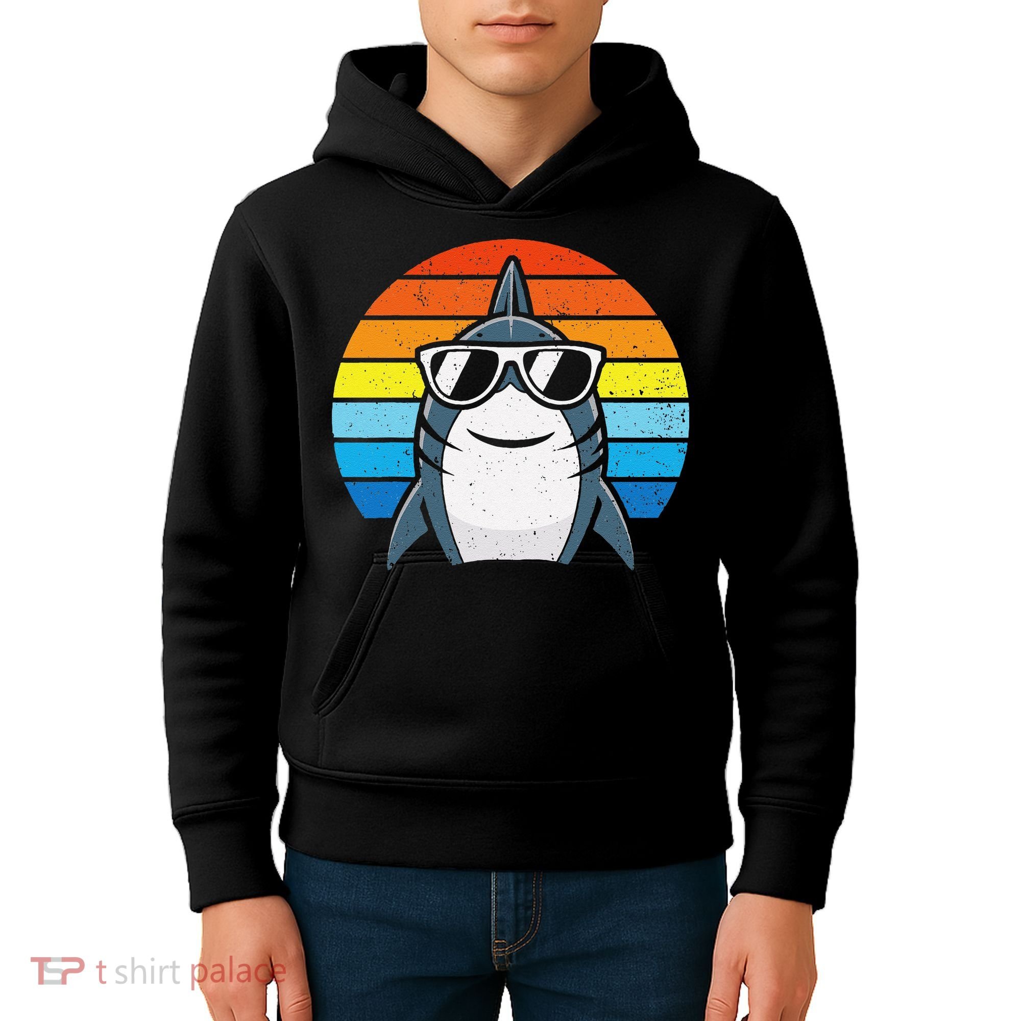 Retro Cool Shark With Sunglasses Funny Shark Kids Hoodie