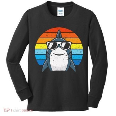 Retro Cool Shark With Sunglasses Funny Shark Kids Long Sleeve Shirt