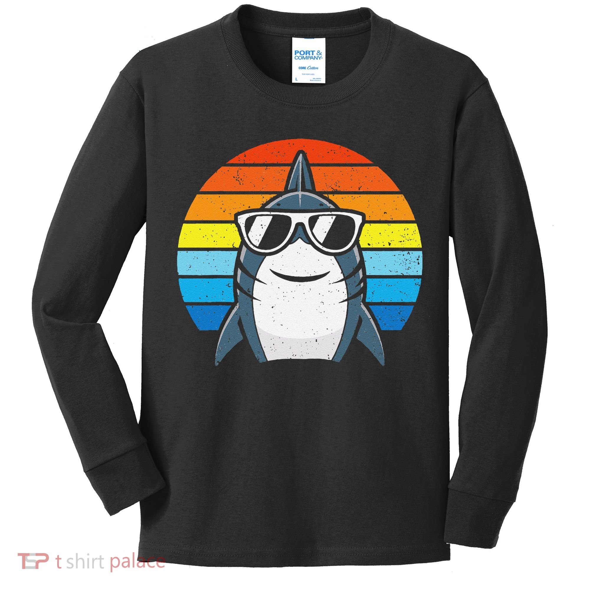Retro Cool Shark With Sunglasses Funny Shark Kids Long Sleeve Shirt
